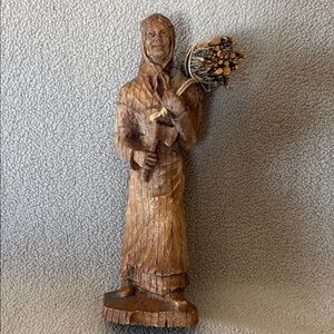 Vintage Hand Carved Peasant Woman with Axe and Bundle of Wood